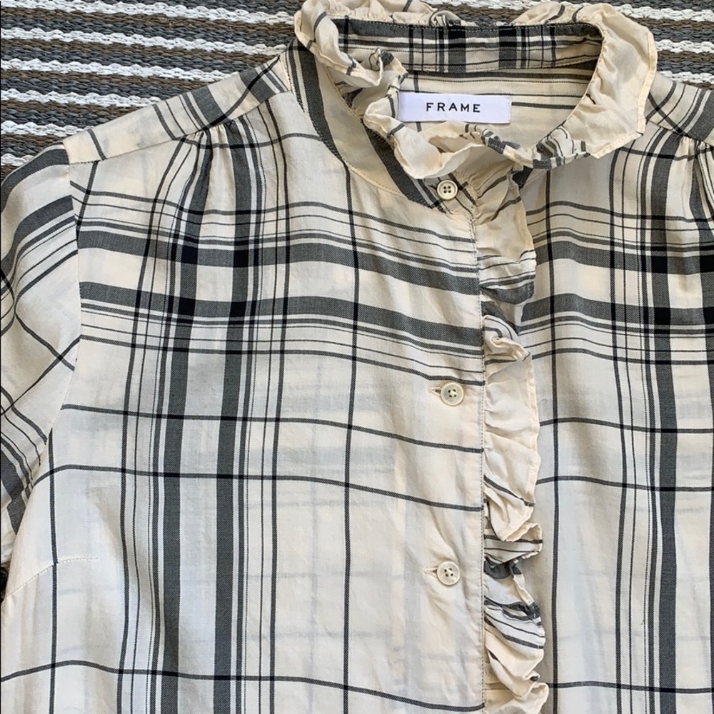 Frame Ruffled Plaid Blouse. Sz S